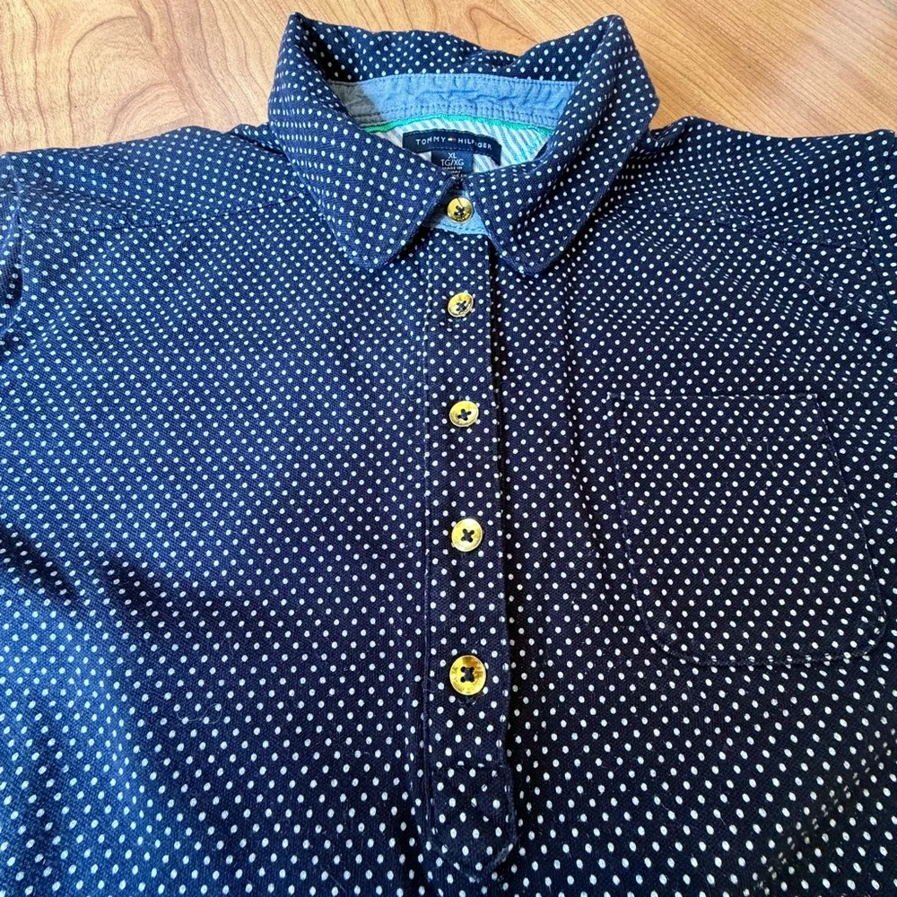 Tommy Hilfiger Women’s Navy Polka Dot Pattern Short Sleeve Collared Polo Size XL - Picture 4 of 7